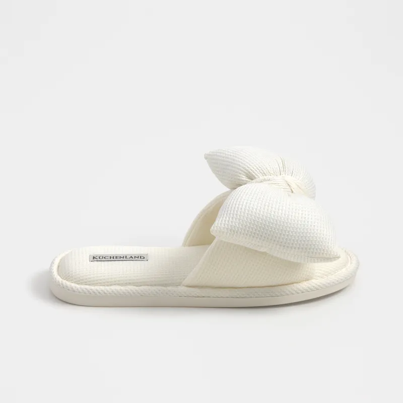 Women's slippers, homewear, size 36-37, polyester, milky, Bow, Extensive bow