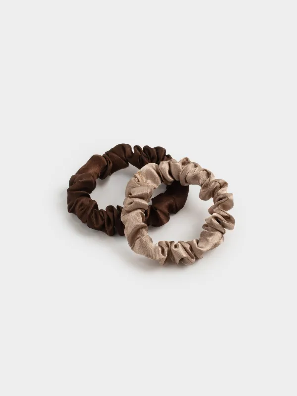 Hair tie, 6 cm, 2 pcs, satin, beige-brown, Silk, image-1