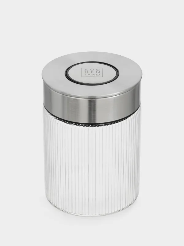 Bulk products jar, 700 ml, with vacuum lid, glass B, Ribby steel, image-1