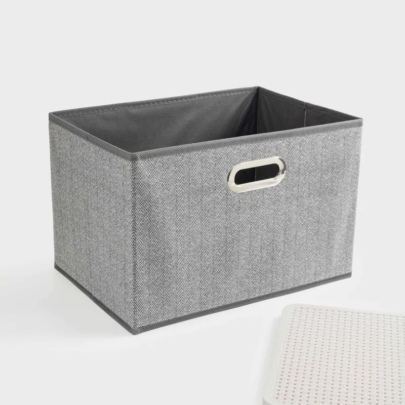 Organizer-box for things, 38x26 cm, with handles/lid, textile / plastic, gray, Pedant new, image-4