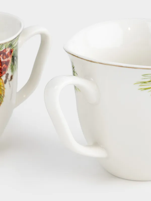 Mug, 320 ml, 2 pcs, porcelain N, white, with golden edging, Pomegranates and orange, Christmas miracle, image-4