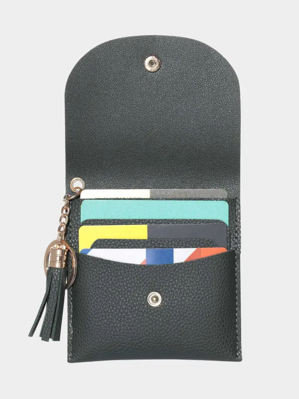 Women's wallet, 10x10 cm, with a button, with tassel, polyurethane, green, Memo, image-2