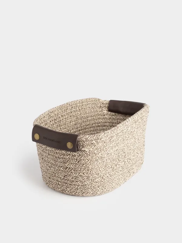 Storage basket, 29x21x14 cm, with handles, cotton / polyester, oval, Brown, Twine, image-1