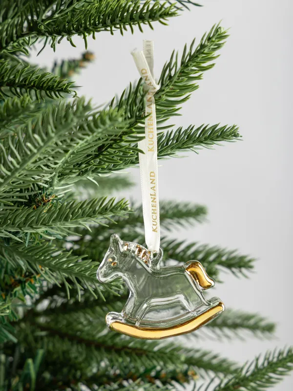 Christmas tree toy, 5 cm, glass, golden, Rocking horse, Figure horse, image-2