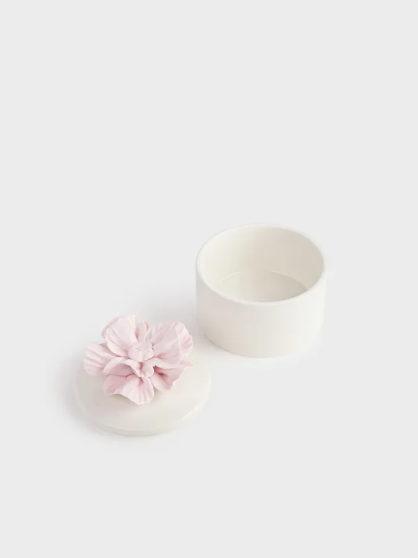 Jewelry box, 11x9 cm, ceramic, milky, Flower, Rose, image-1