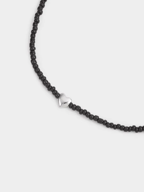 Chain, 44 cm, with pendant, glass / metal, black, Heart, Jewelry black, image-3