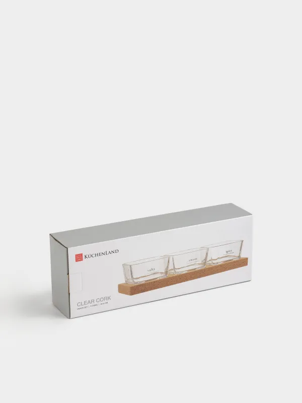 Snack set, 3 items, on a stand, Glass / cork, Clear cork, image-5