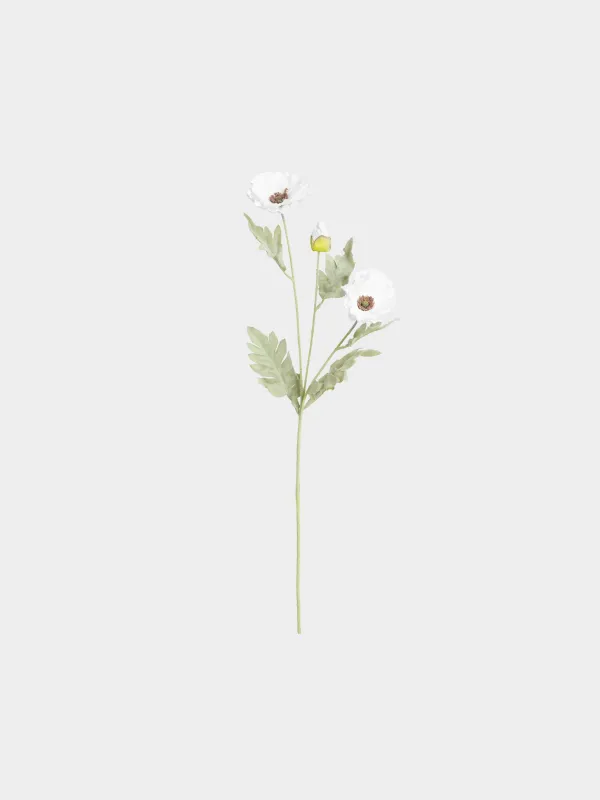 Decorative branch, 68 cm, EVA/metal, White poppy, Poppy garden, image-0