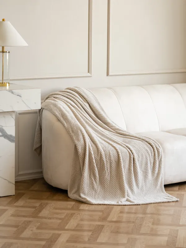 Plaid, 140x190 cm, flannel, beige, Grid, Flannel, image-0