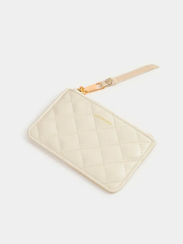 Women's wallet, 13x8 cm, with zipper, with card slots, polyurethane, milk, Quilted, image-4