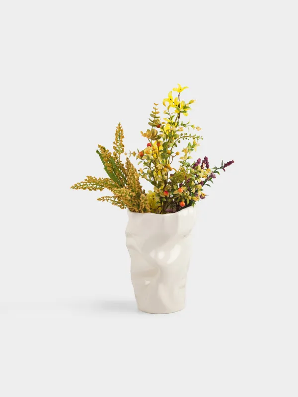 Flower vase, 27 cm, porcelain P, milky, Crumpled effect, Crumple, image-3