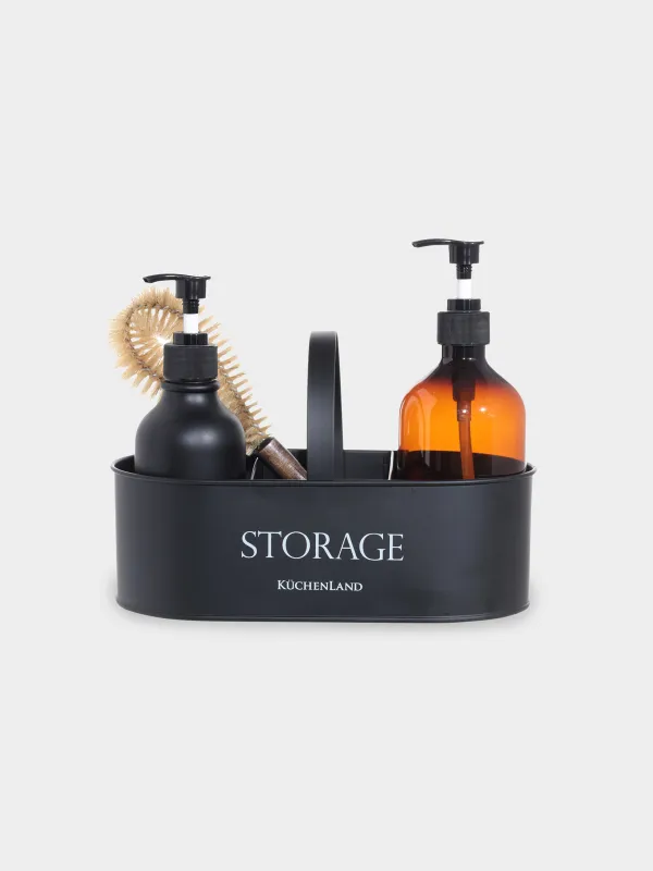 Detergent organizer, 24x13 cm, 3 units, portable, metal, black, Compact black, image-3