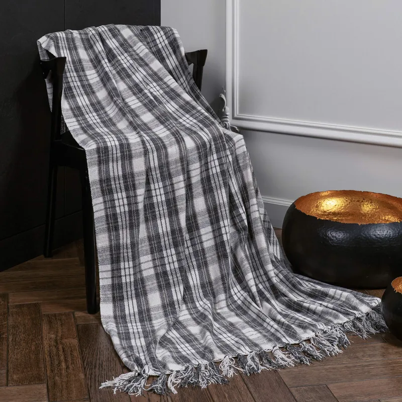 Plaid, 130x170 cm, fringed, chenille, white-brown, Plaid, Hazel