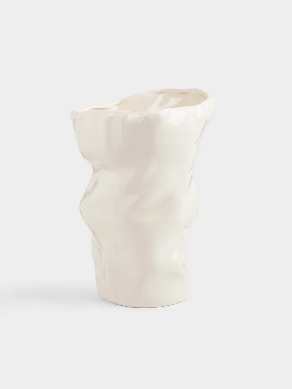 Flower vase, 27 cm, porcelain P, milky, Crumpled effect, Crumple, image-2