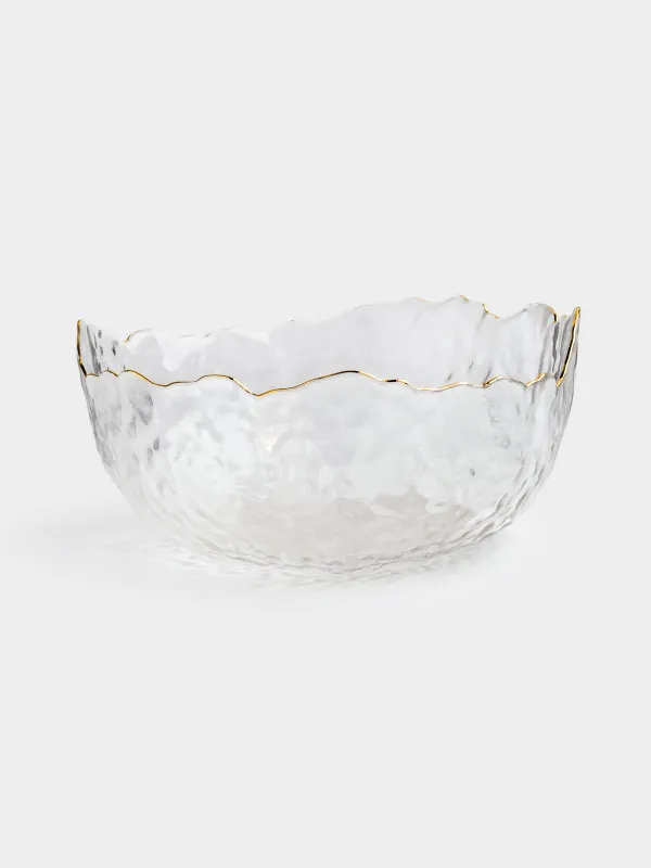 Salad bowl, 20x9 cm, 1,1 l, glass, with golden edging, Nautilus gold, image-0