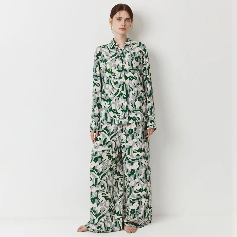 Women's trousers, size L, wide, viscose, green, Adetta