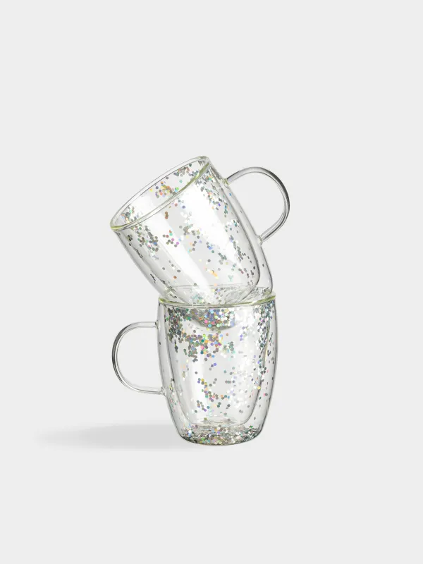 Mug, 290 ml, 2 pcs, glass B, with silver glitter, Air sparkly, image-1