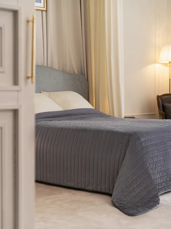 Bedspread, 220x240 cm, quilted, velvet/microfiber, grey, Stitch velvet, image-4