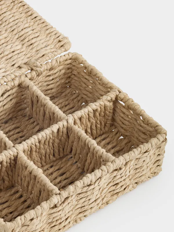 Tea box, 26x21 cm, 6 compartments, braided, with handles, cellulose, Rectangular, Braided, image-6