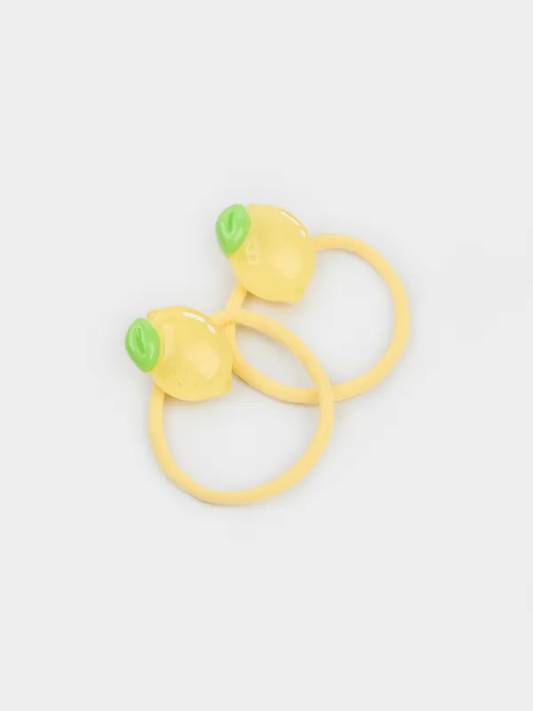 Hair tie, 5 cm, 2 pcs, for children, plastic / polyester, yellow, Lemon, Gracile, image-1