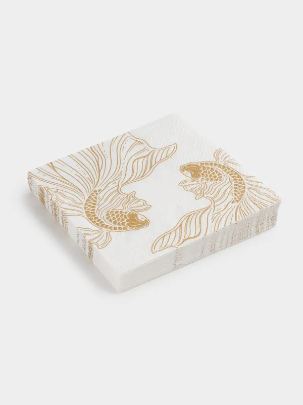 Paper napkins, 21x21 cm, 20 pcs, square, white, Fish, Goldfish, image-1
