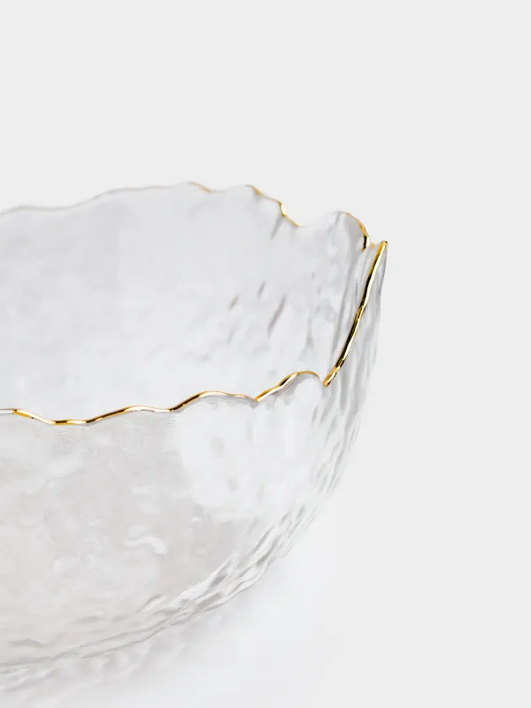 Salad bowl, 20x9 cm, 1,1 l, glass, with golden edging, Nautilus gold, image-4
