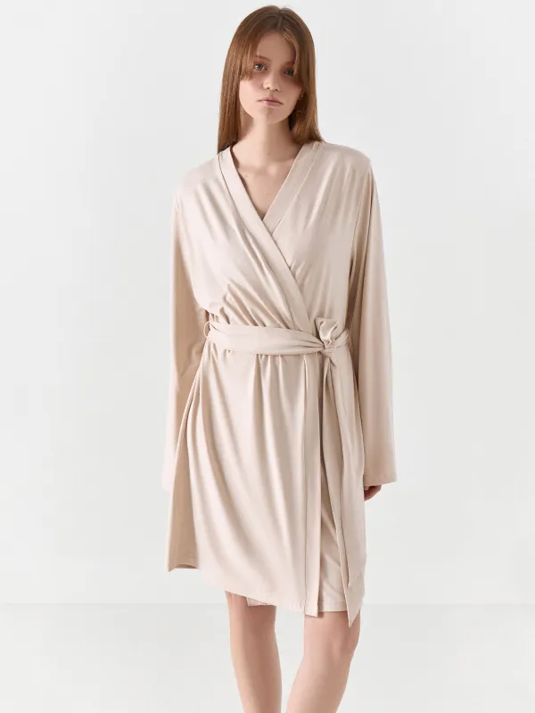 Women's robe, homewear, size L, polyester / elastane, sand, Vitalina, image-1