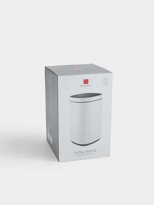 Trash can, 30 l, with lid opening button, metal / plastic, white, Total white, image-4
