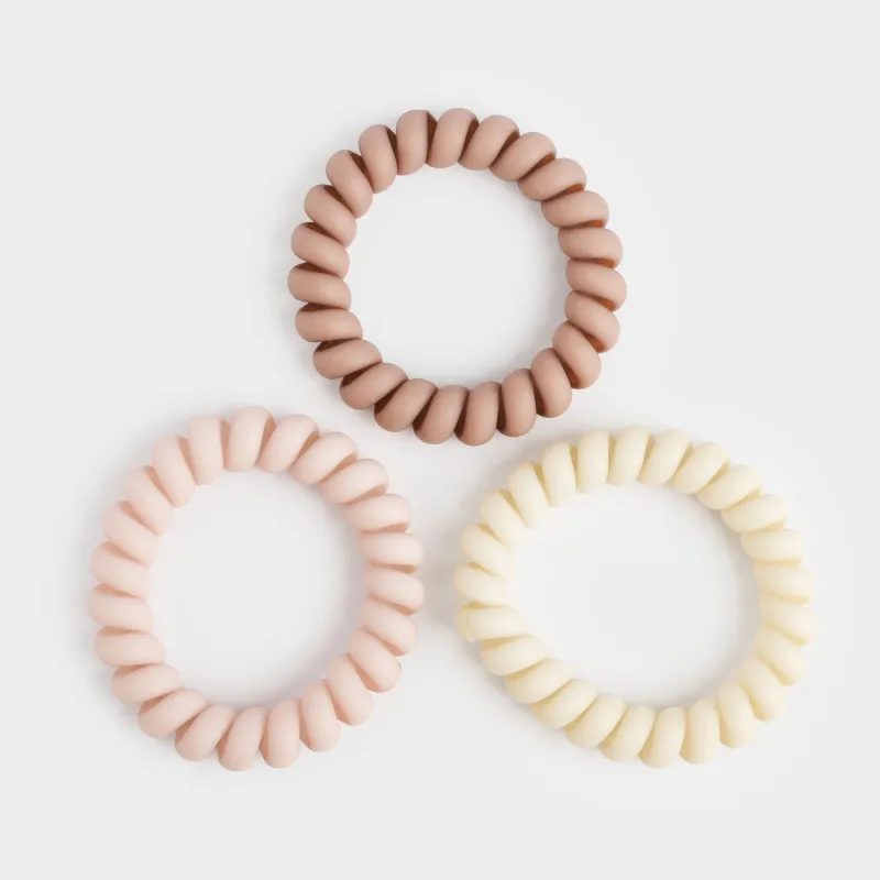 Elastic band for hair, 6 cm, 3 pcs, TPU, beige mix, Spiral, Helix