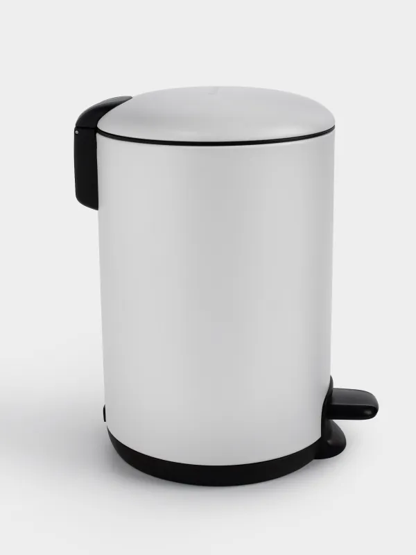 Trash can, 3 l, with pedal, metal, white, Vesta, image-1