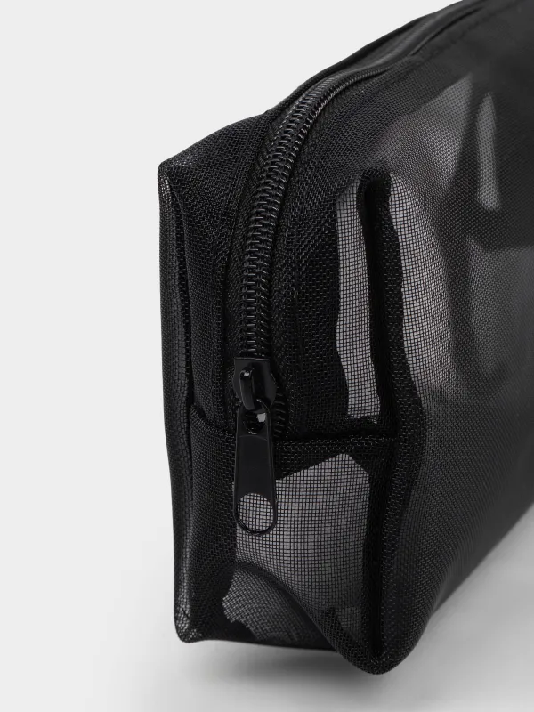 Cosmetic bag, 18x12 cm, Polyester, black, Mesh, Easy Travel, image-1