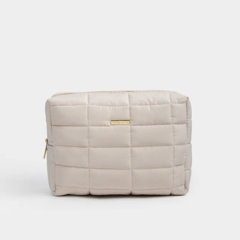Makeup bag, 18x26 cm, quilted, polyester, beige, One stitch