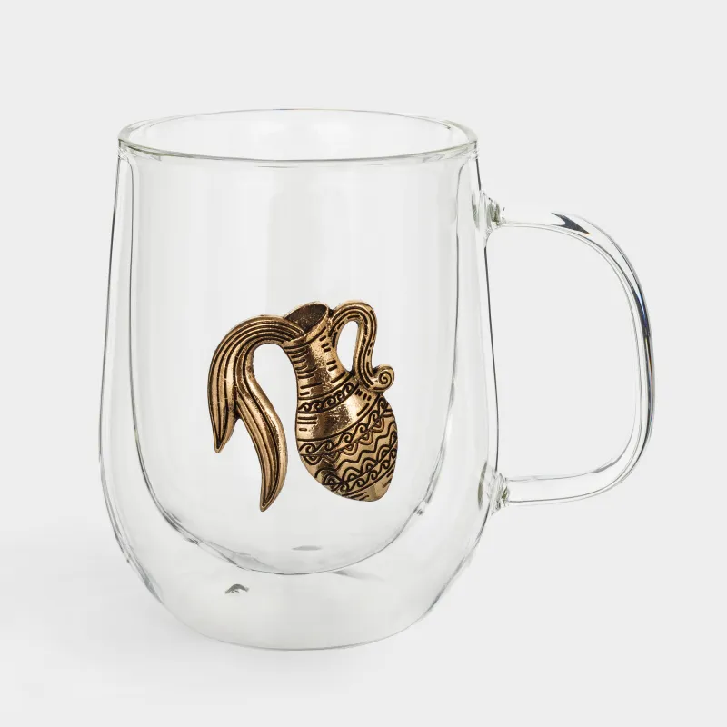 Mug, 350 ml, glass B, gold, Aquarius, Air zodiac, image-0