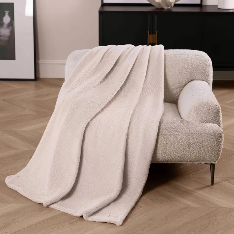 Blanket, 130x170 cm, double-sided, faux fur/flannel, milk, Stripes, Flannel