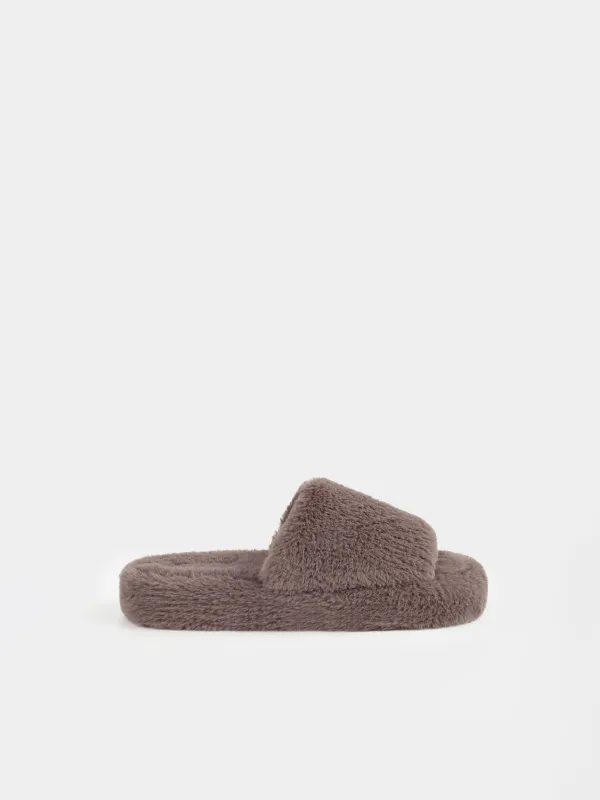 Women's slippers, homewear, size 36-37, artificial fur, brown, Bushy, image-0