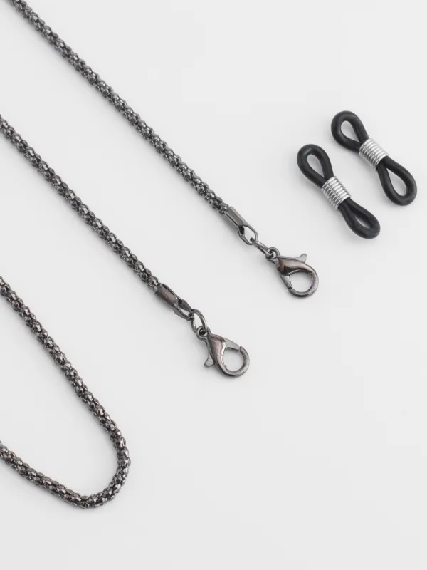 Eyeglass chain, 73 cm, metal, black, Weaving, Skye, image-1