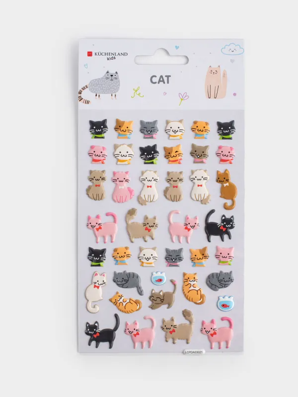 Sticker set, 19x10 cm, 40 pcs, disposable, PVC, Cats, Cat, image-4