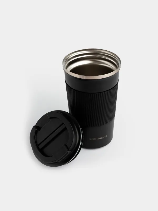 Thermo mug, 500 ml, with zarf, steel / plastic/silicone, black, Coffee life, image-2