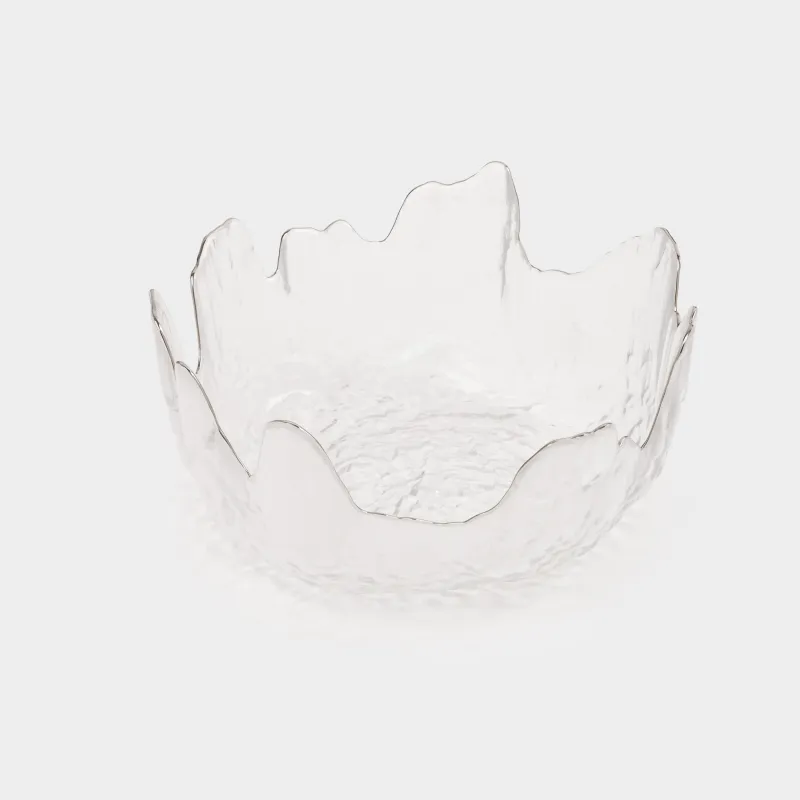 Salad bowl, 20x9 cm, 1,1 l, glass, with silver edging, Nautilus silver, image-1