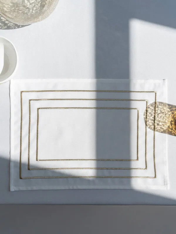 Placemat, 30x45 cm, 2 pcs, polyester, rectangular, white, Lines, Trim gold, image-3