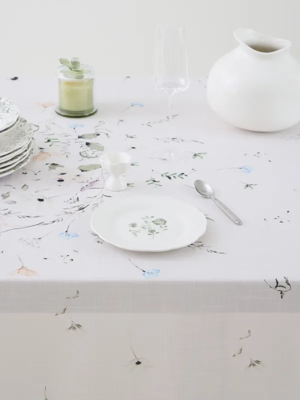 Tablecloth, 170x250 cm, polyester, milky, Spring flowers, Flowery, image-1
