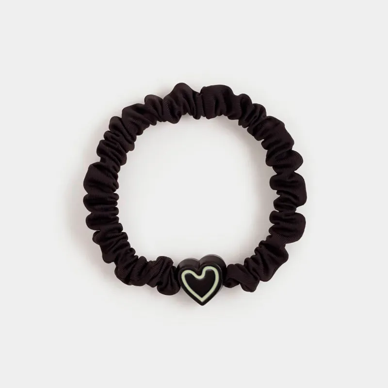 Elastic band for hair, 5 cm, satin/plastic, black, Heart, Silk