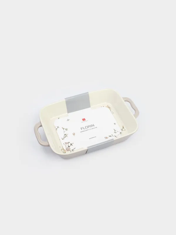 Baking dish, 27x21 cm, ceramic, rectangular, milky beige, Flowers, Florin, image-6