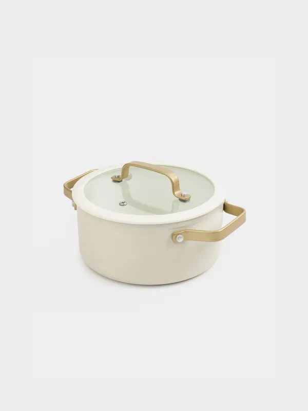 Pot, 20 cm, 2.8 l, with lid, coated, aluminum, milky, Piatto gold, image-2