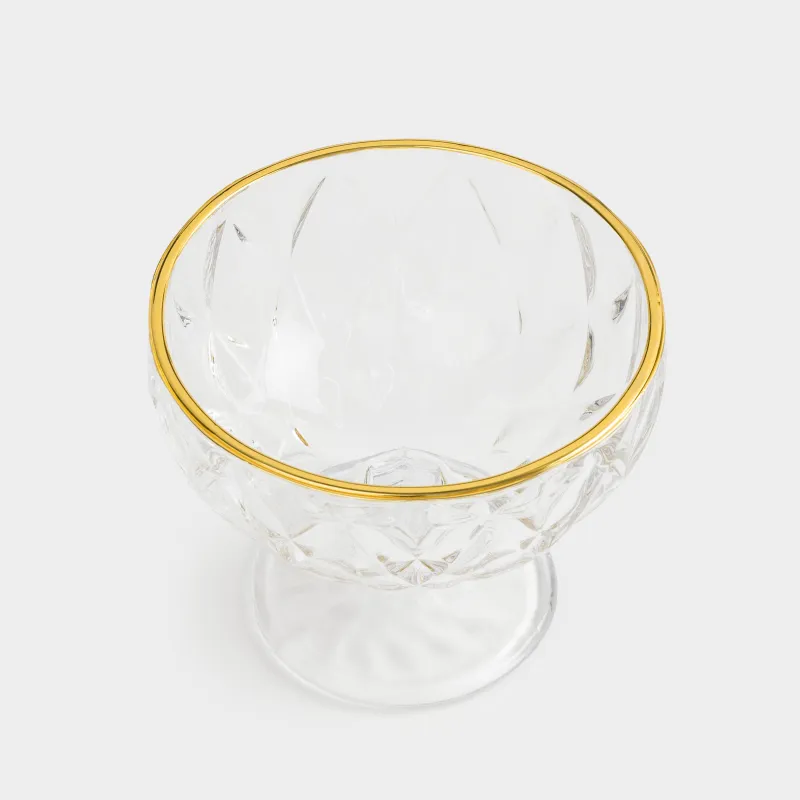 Cream bowl, 12 cm, 320 ml, P glass, with golden edging, Rhomb gold, image-2