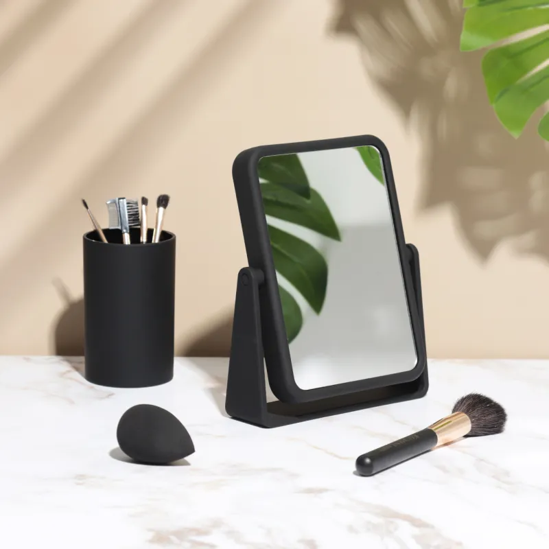 Table mirror, 17 cm, double-sided, plastic, rectangular, black, image-3