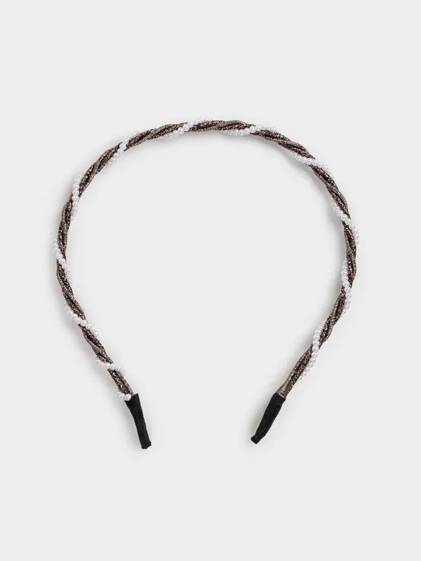 Hair band, 15x13 cm, glass / metal, Black, Hairstyle, image-0