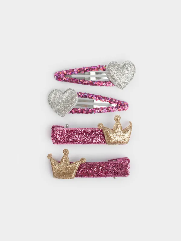 Hair clip set, 5 cm, 4 pcs, children's, plastic / metal, purple, Crown/Heart, Gracile, image-0