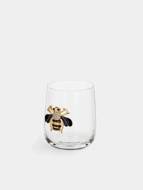 Drinking glass, 10 cm, 450 ml, glass / metal, Bumblebee, Lux elements, image-1