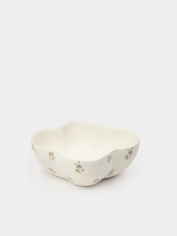 Salad bowl, 21x8 cm, 1.2 l, ceramic, milky, Vintage flowers, La flore, image-1